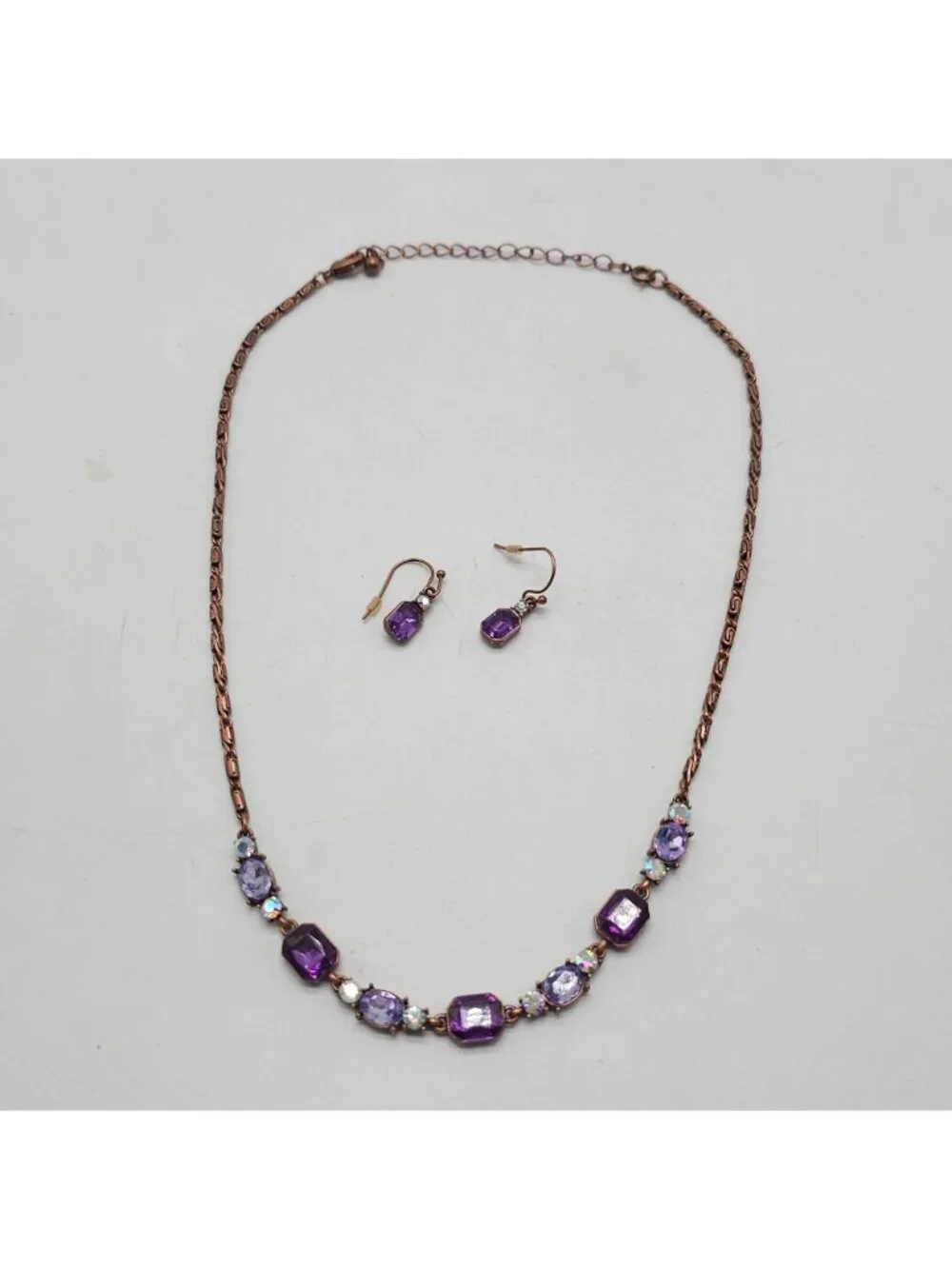 Avon Purple Amethyst Colored Collared Necklace Earrings Gift Set Nina Ricci